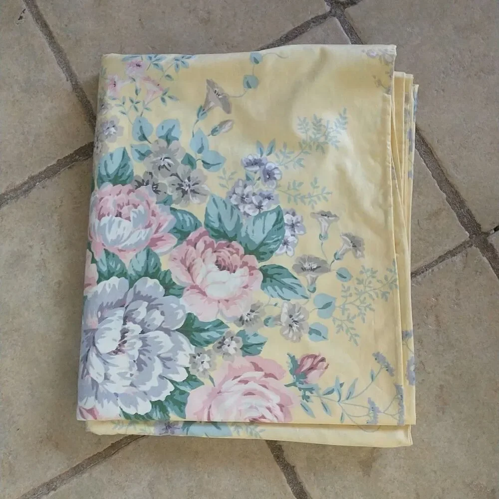 Vtg Fish Tail Swag Curtains Drapes Yellow Floral French Country Lined